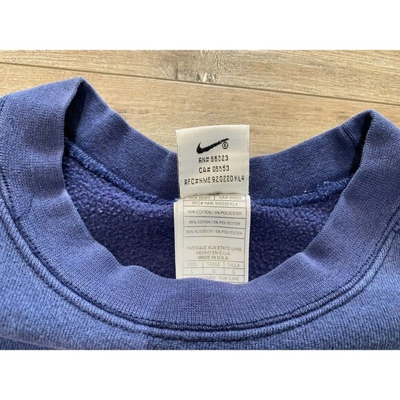 VTG Nike Sweatshirt Mens L Blue Crew Neck Fleece Pullover USA MADE DISTRESSED - Picture 4 of 11